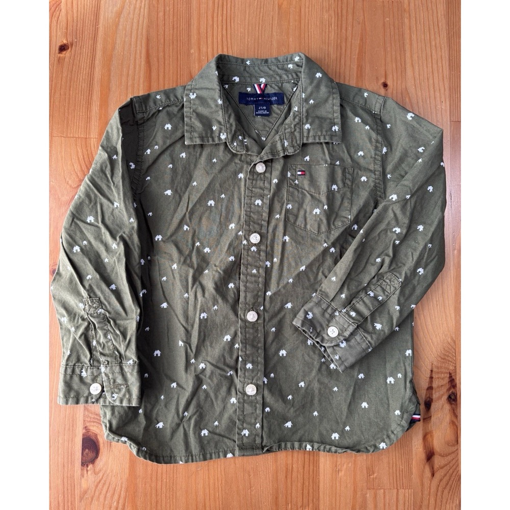 Tommy Hilfiger Boys' Long Sleeve Button Down House Print Shirt Size 2T
